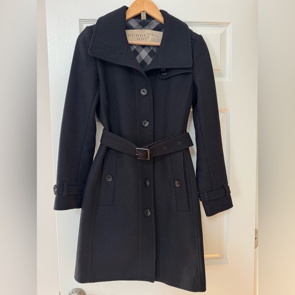 Burberry Brit Rushfield Belted Long Wool Coat Single Breasted Jacket US size 4 - Picture 4 of 12